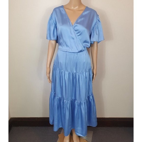 City Chic Tiered Sweetness Maxi Dress Sze S / 16 Blue Ladies Plus wrap cocktail - Picture 1 of 8